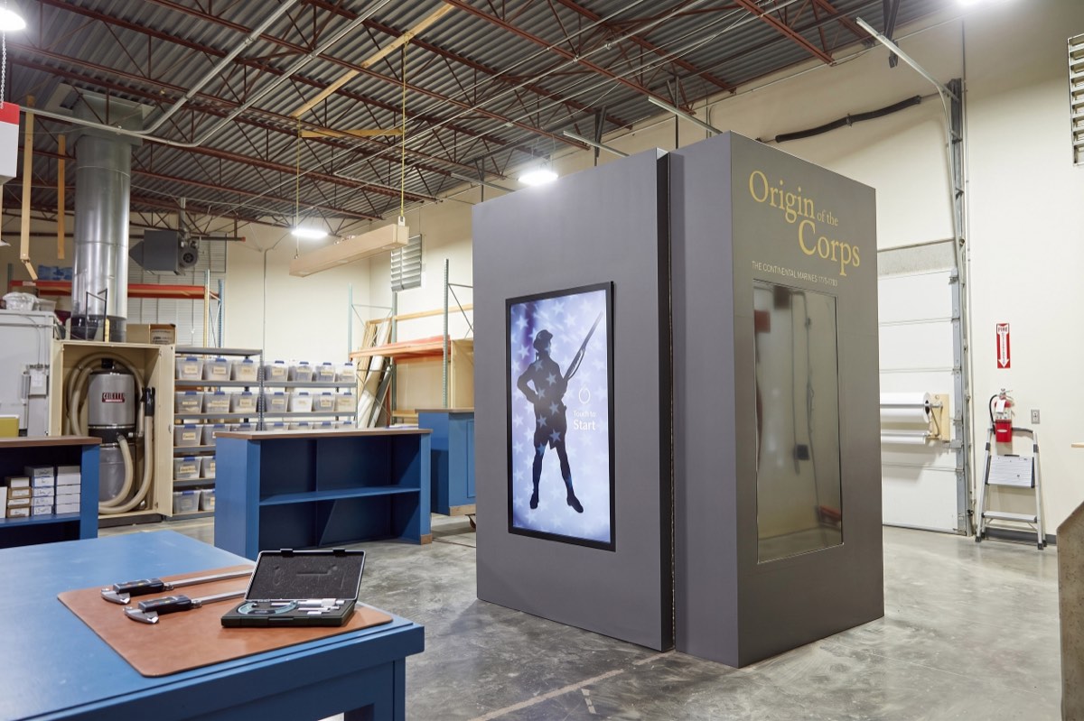 Custom fabricated interactive exhibit kiosk built in-house